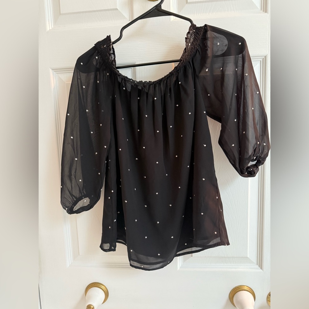 INC Elegant Black Sheer Polka Dot Top- S